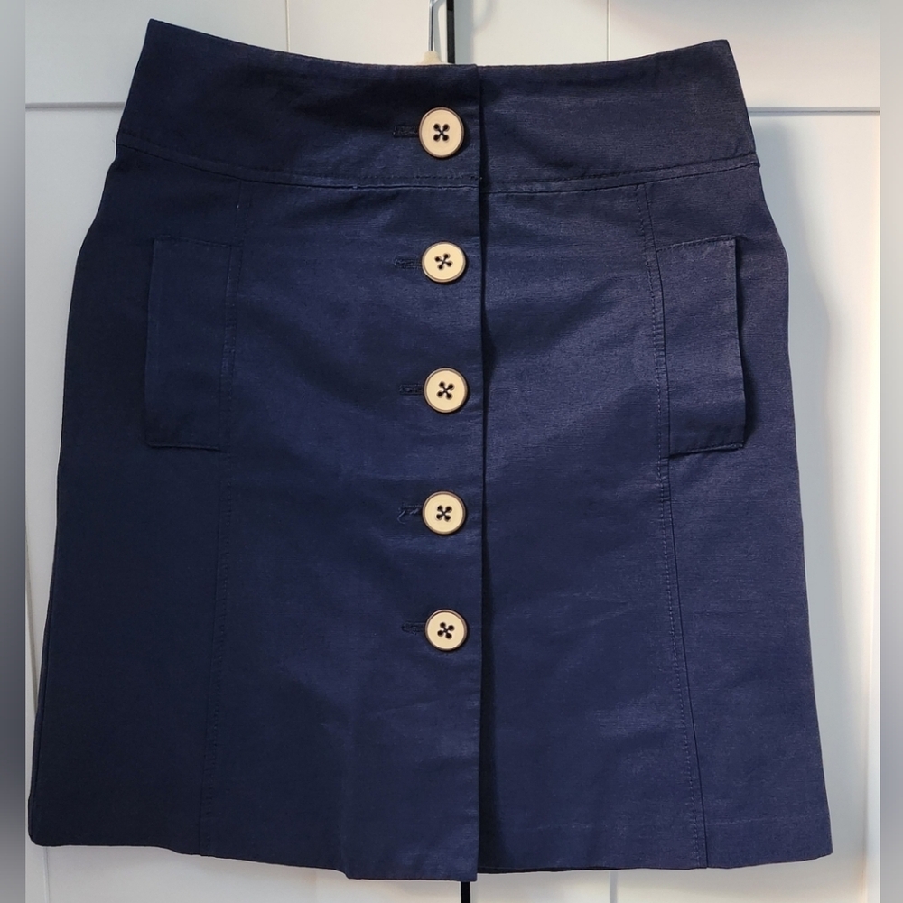 Navy Button-Front Women's A-line Skirt